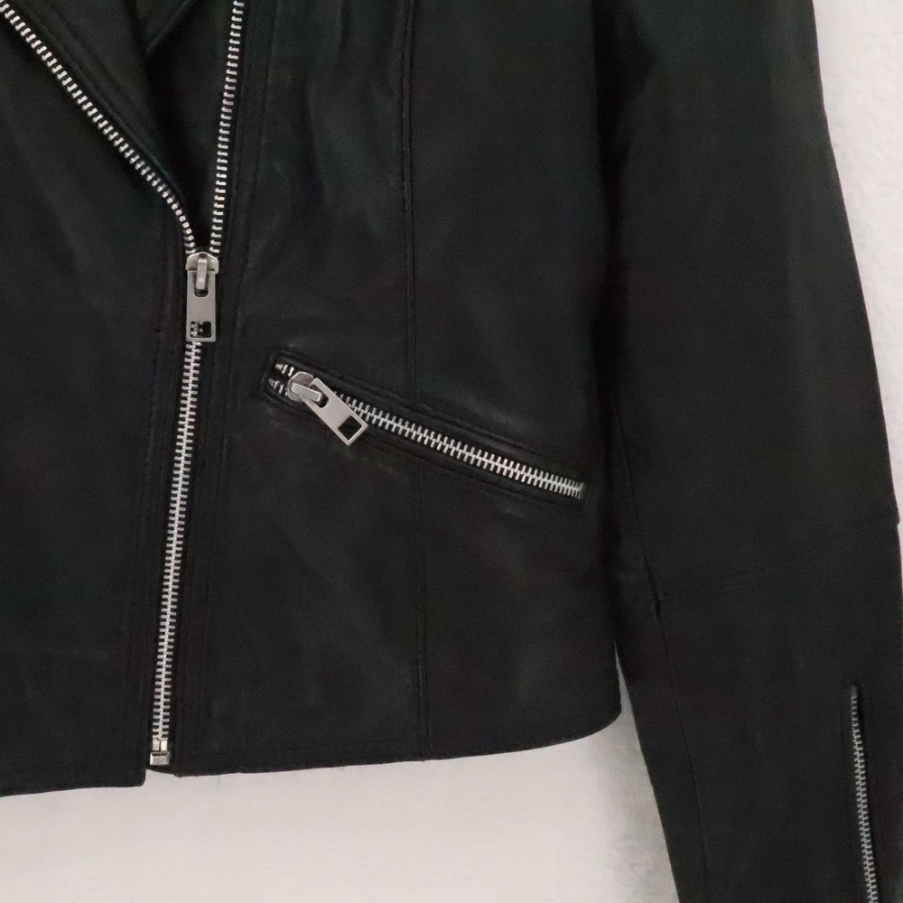 Barneys Originals Biker Moto Sheep Leather Jacket Womens Size 10 Black Pockets - Picture 12 of 16
